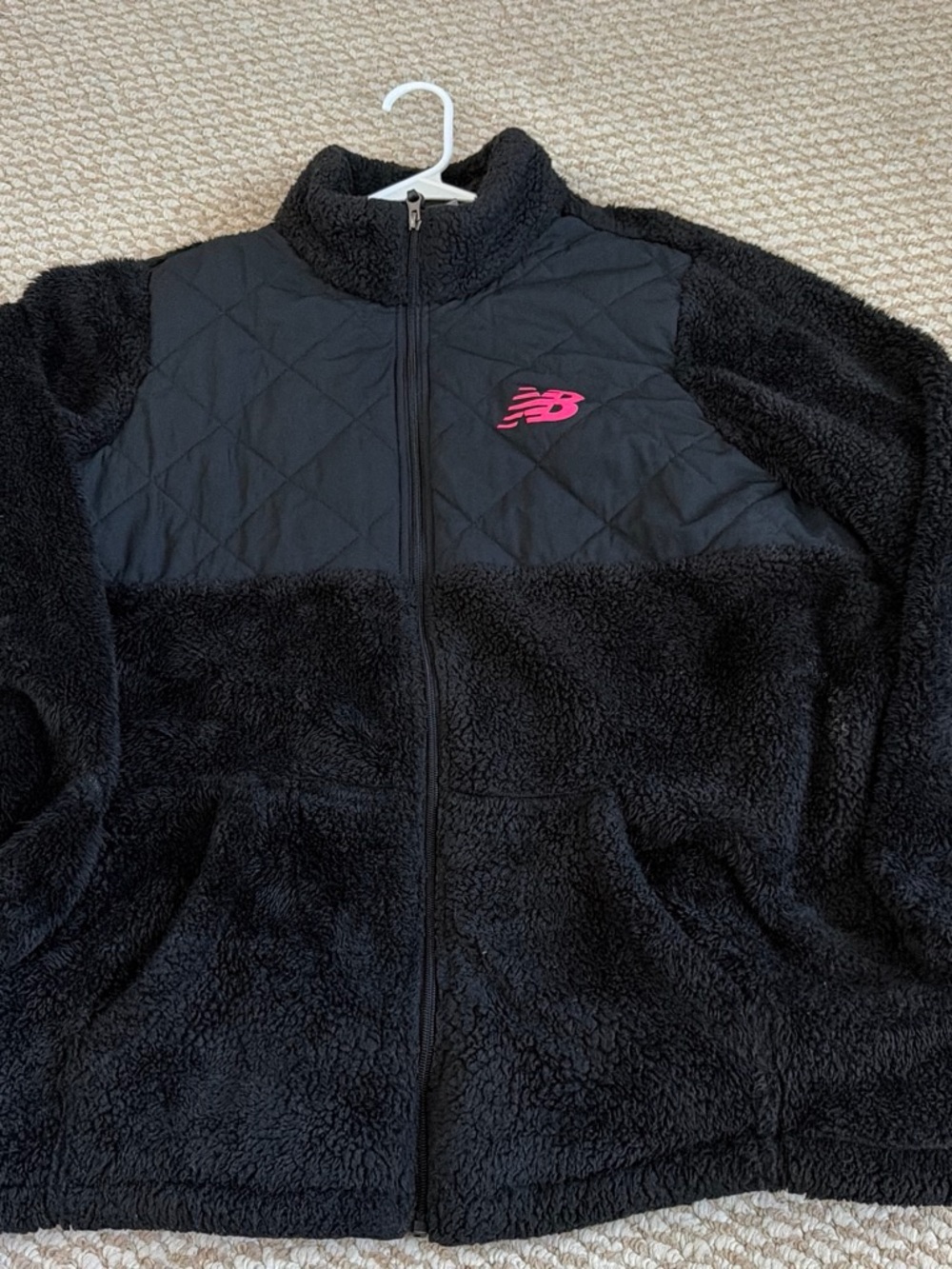 New Balance Kids' Black Sherpa Fleece Jacket with Pink Logo